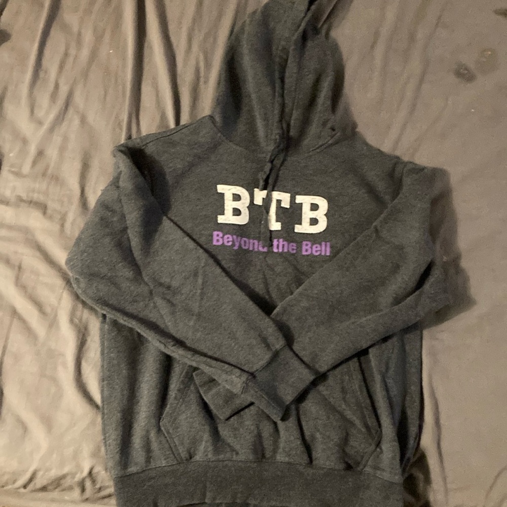 Sport-Tek Dark Gray Hoodie with White and Purple Print